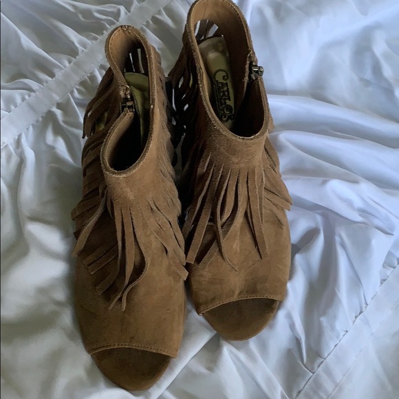 Suede Fringe Open Toe Booties - Picture 3 of 6